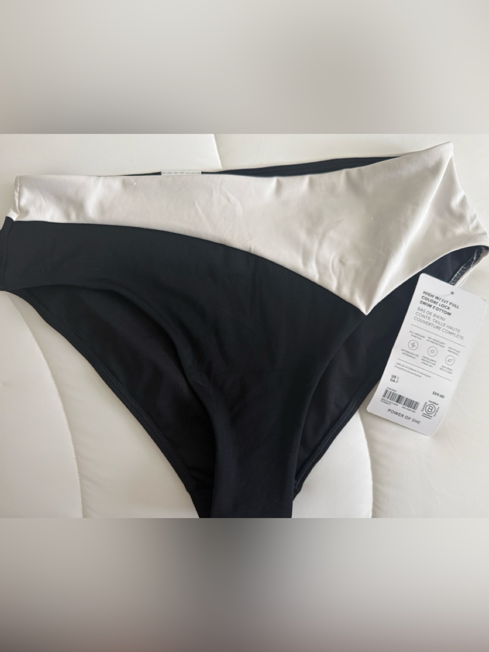 Athleta High Waist Full Colorblock Swim Bottom. Small. Black Magnolia White